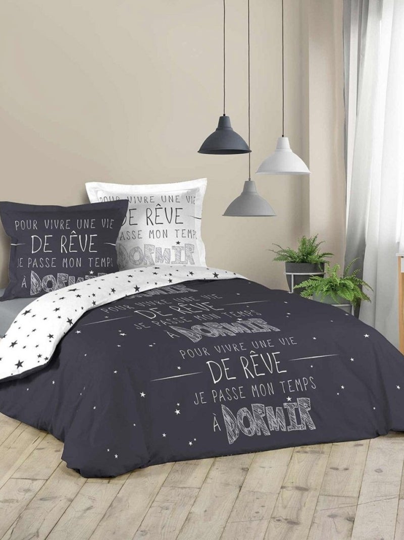 Housse de couette  + taie(s) Sleepy coton Noir - Kiabi