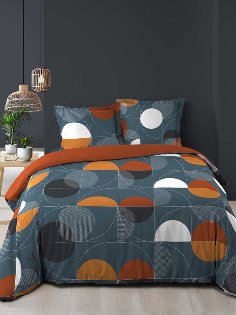 Housse de couette  + taie(s) Terrapop coton 57 fils Bleu - Kiabi