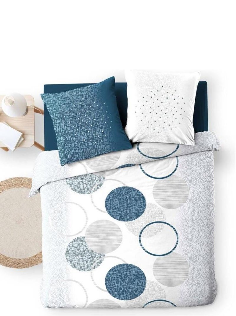 Housse de couette  + taie(s) Voie lactée coton 42 fils Bleu - Kiabi