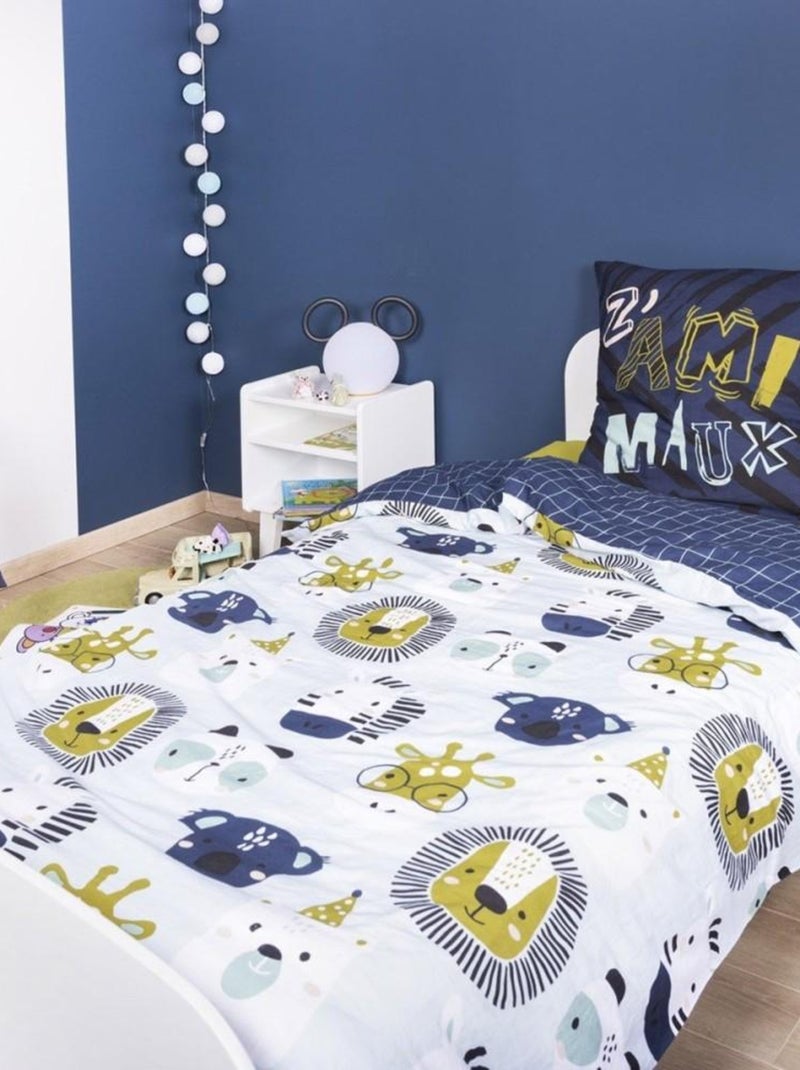 Housse de couette  + taie(s) Z'amimaux coton 57 fils Blanc - Kiabi