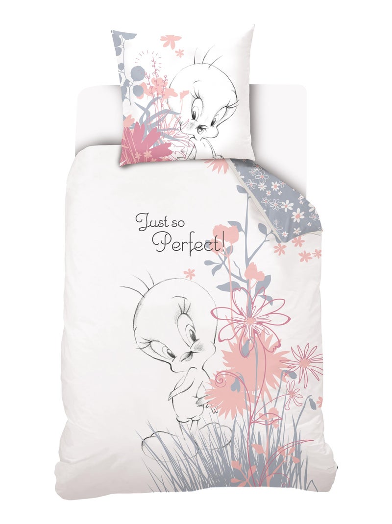 Housse de couette Titi Looney Tunes 140x200 cm et taie d'oreiller - 100% Coton Blanc - Kiabi