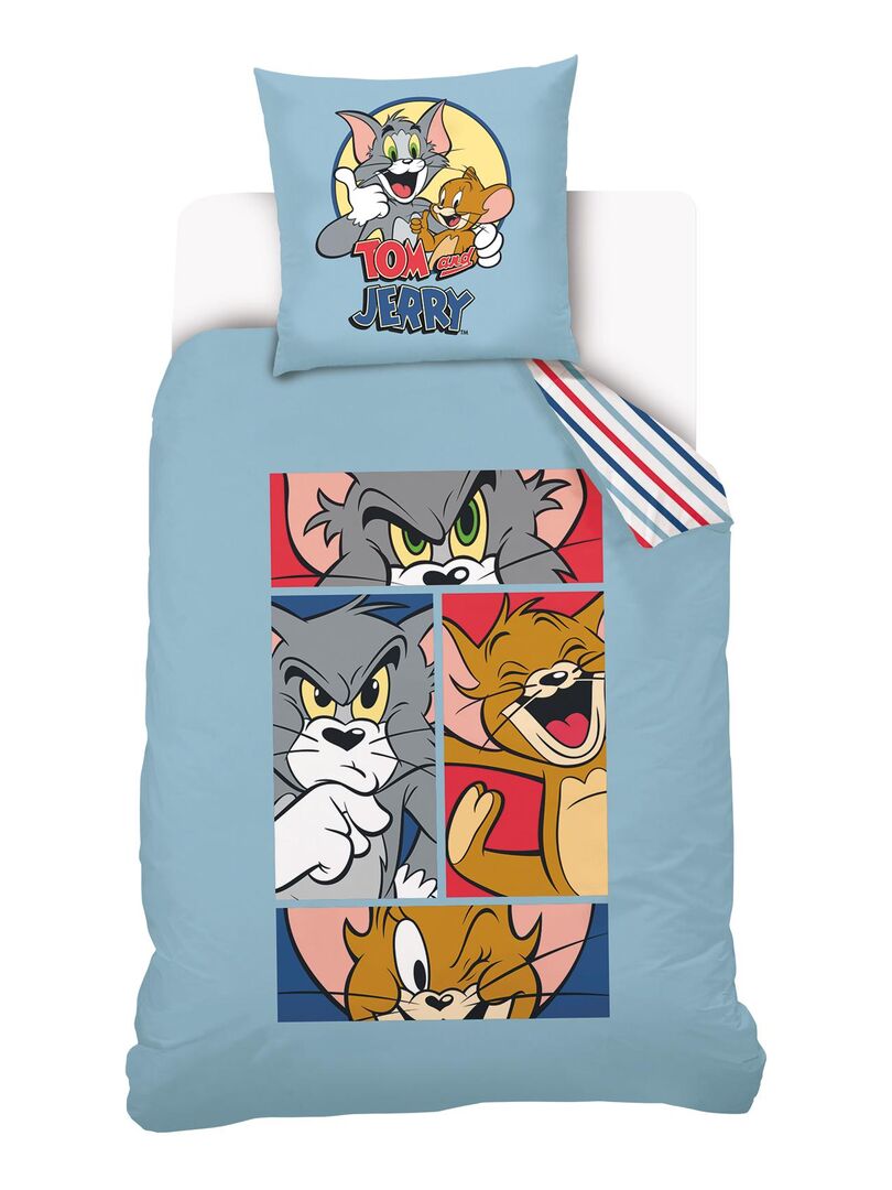 Housse de couette Tom and Jerry BD 140x200 cm - 100% Coton Bleu - Kiabi