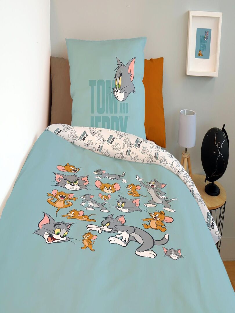 Housse de couette Tom and Jerry try and catch me 140x200 cm - 100% Coton Bleu - Kiabi