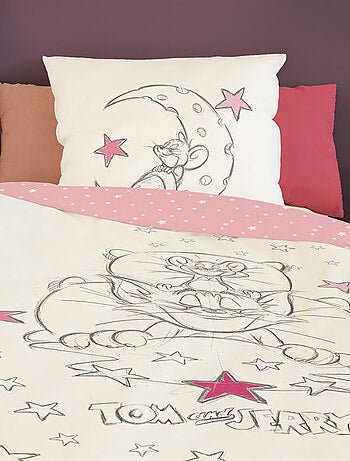 Housse de couette Tom&Jerry dodo 140x200 cm - 100% Coton - Rose et blanc