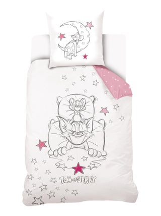 Housse de couette Tom&Jerry dodo 140x200 cm - 100% Coton - Rose et blanc