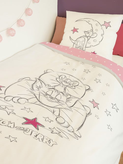 Housse de couette Tom&Jerry dodo 140x200 cm - 100% Coton - Rose et blanc - Kiabi
