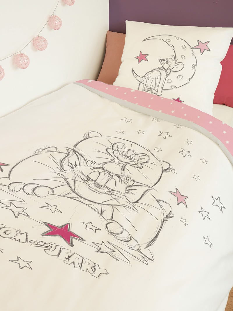 Housse de couette Tom&Jerry dodo 140x200 cm - 100% Coton - Rose et blanc Blanc - Kiabi