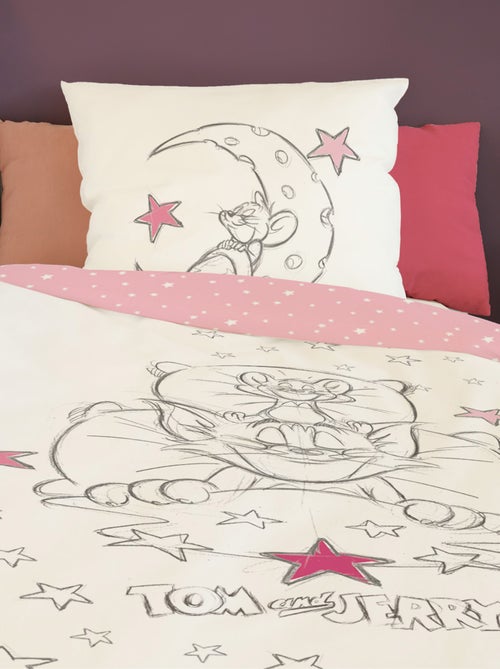 Housse de couette Tom&Jerry dodo 140x200 cm - 100% Coton - Rose et blanc - Kiabi