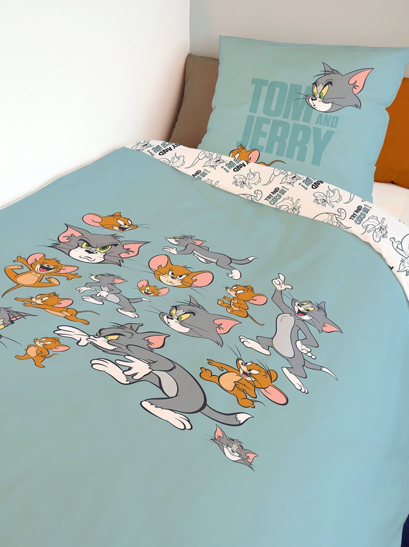 Housse de couette Tom&Jerry Try and catch me 140x200 cm - 100% Coton Bleu - Kiabi