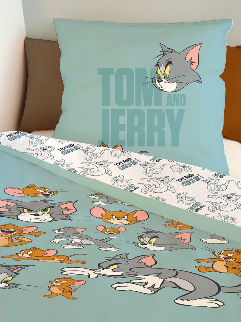 Housse de couette Tom&Jerry Try and catch me 140x200 cm - 100% Coton Bleu - Kiabi