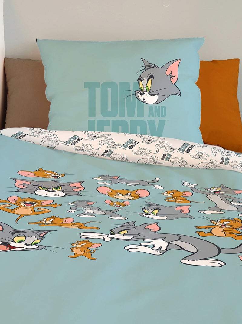 Housse de couette Tom&Jerry Try and catch me 140x200 cm - 100% Coton Bleu - Kiabi
