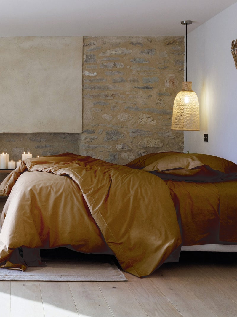 Housse de couette uni percale de coton MANOIR Cognac - Kiabi