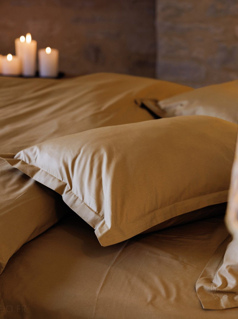 Housse de couette uni percale de coton MANOIR Cognac - Kiabi