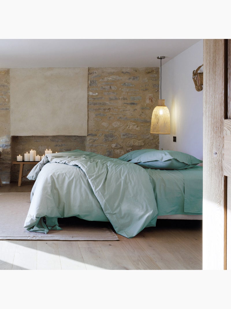 Housse de couette uni percale de coton MANOIR Vert anis - Kiabi