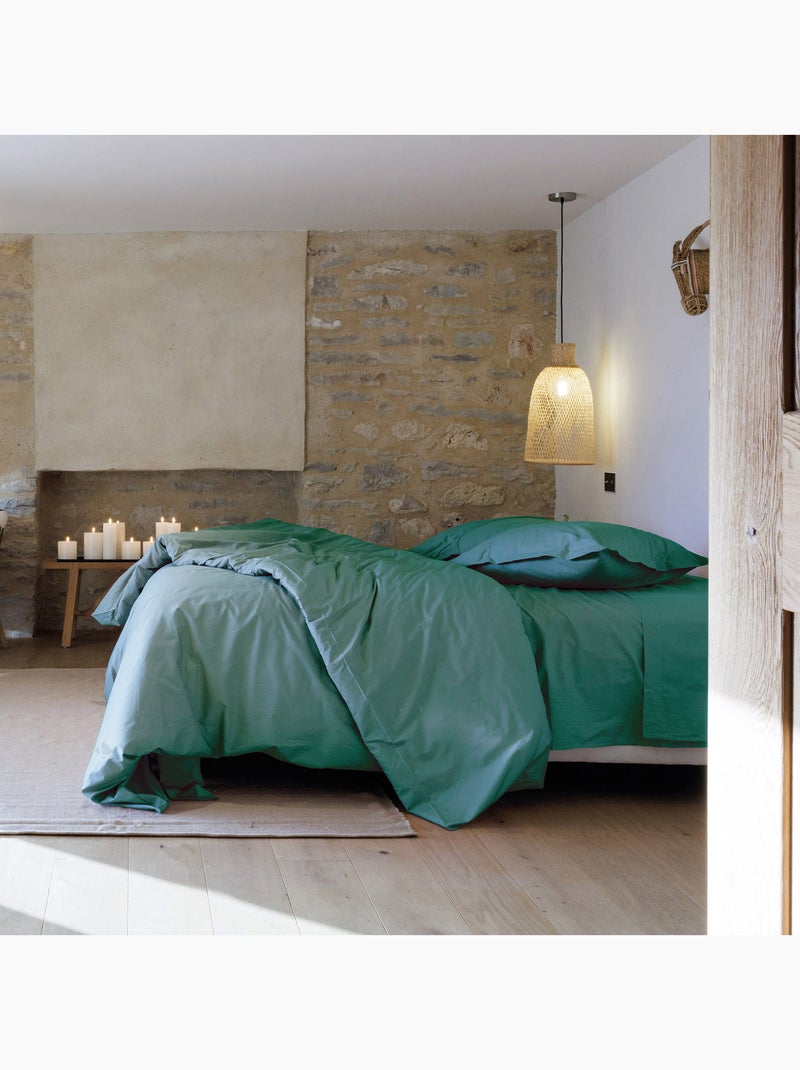 Housse de couette uni percale de coton MANOIR Vert émeraude - Kiabi