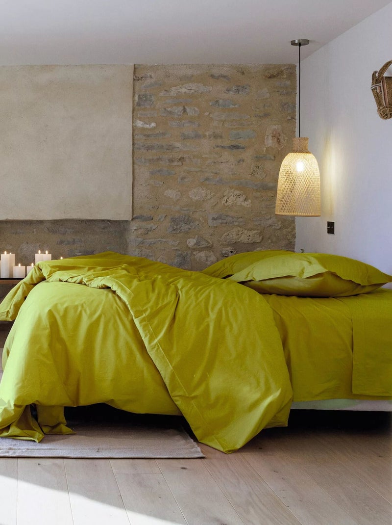 Housse de couette uni percale de coton MANOIR Vert tilleul - Kiabi