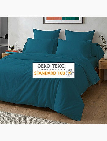 Housse de couette unie 100% coton 57 Fils - Bleu Canard
