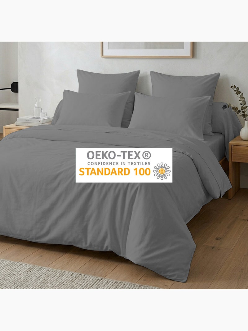 Housse de couette unie 100% coton 57 Fils - Gris Gris - Kiabi