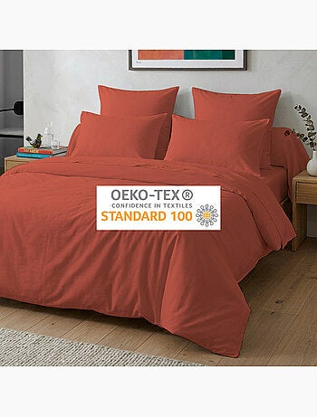 Housse de couette unie 100% coton 57 Fils - Tomette