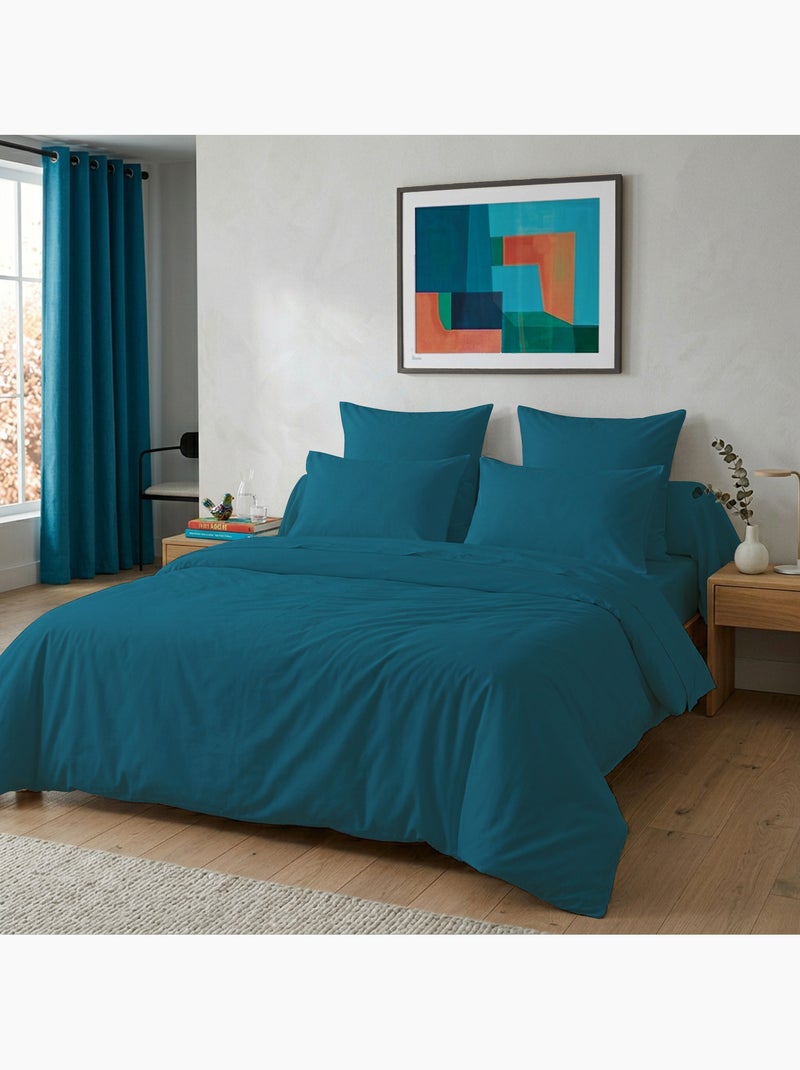 Housse de couette unie 100% coton 57 fils Bleu canard - Kiabi