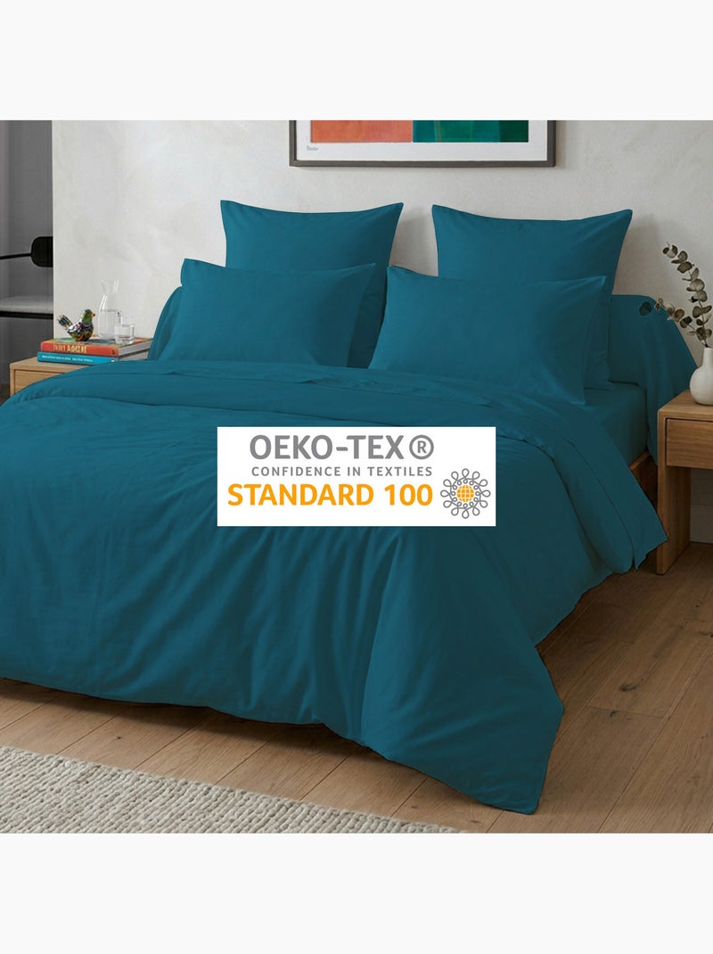 Housse de couette unie 100% coton 57 fils Bleu canard - Kiabi