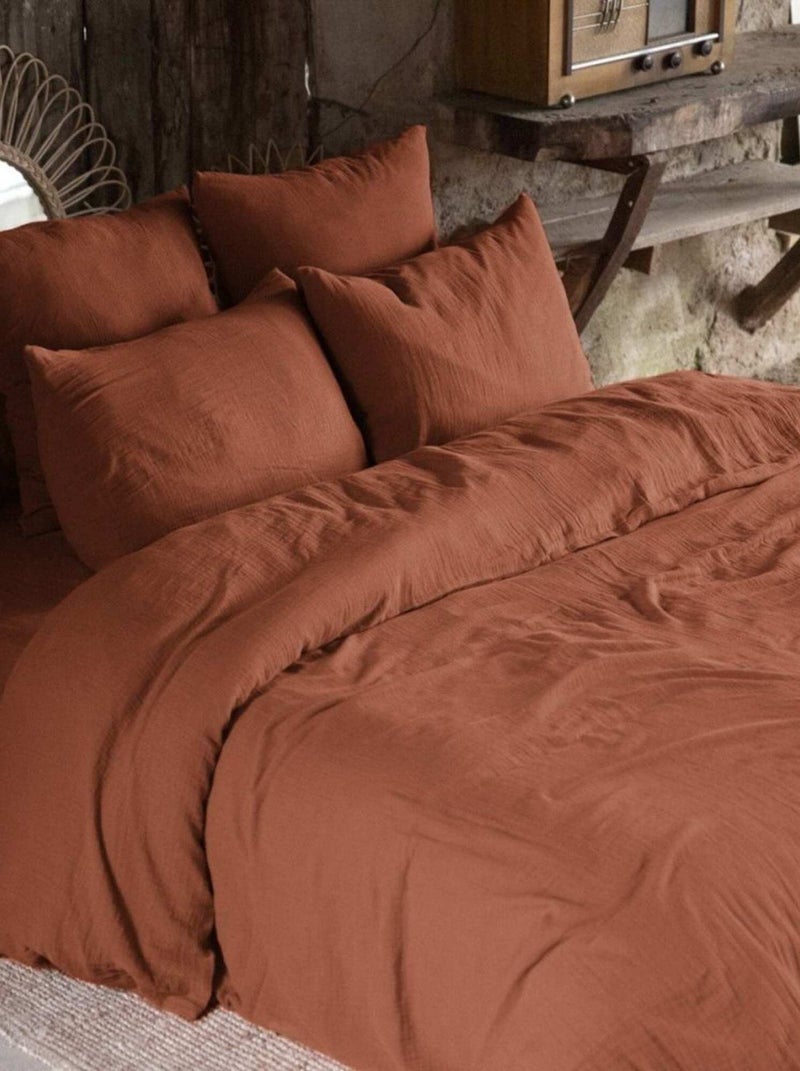 Housse de couette unie  cm Gaze de coton terracotta Orange - Kiabi