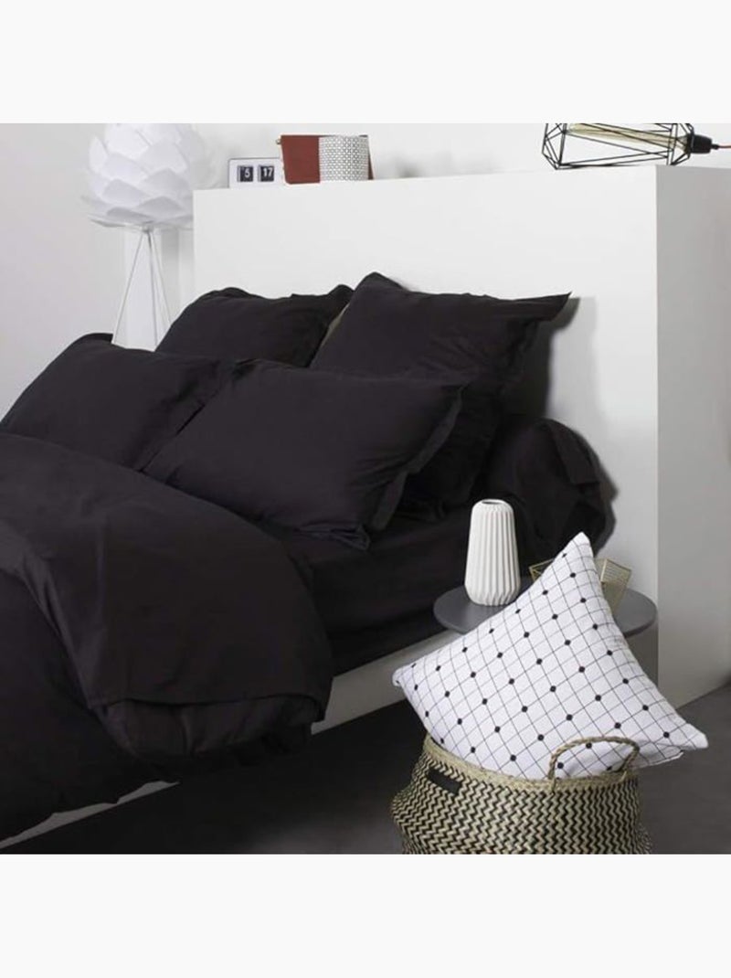 Housse de couette unie coton - 1 pièce Noir - Kiabi