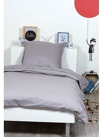Housse de couette unie coton 140x200 cm gris souris