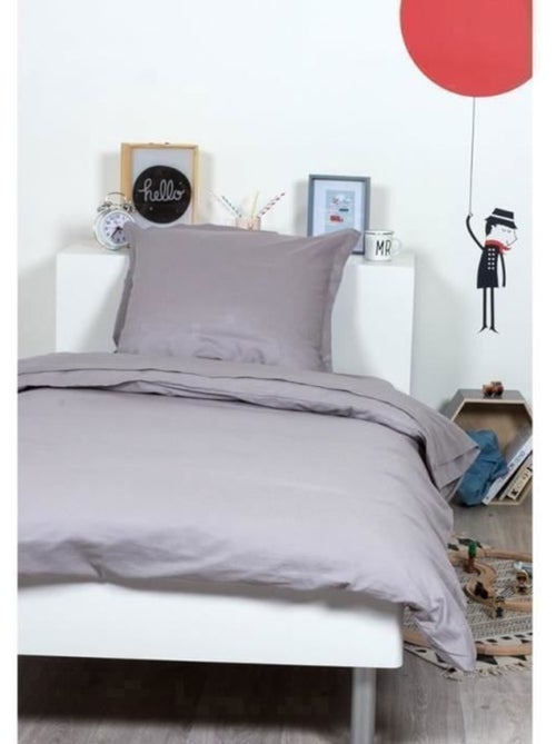 Housse de couette unie coton 140x200 cm gris souris - Kiabi