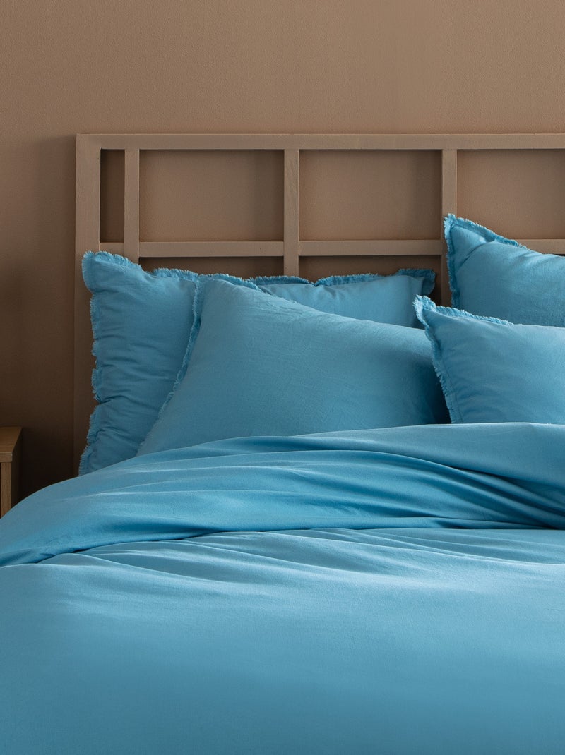 Housse de couette unie en coton, COTON LAVÉ Bleu polaire - Kiabi