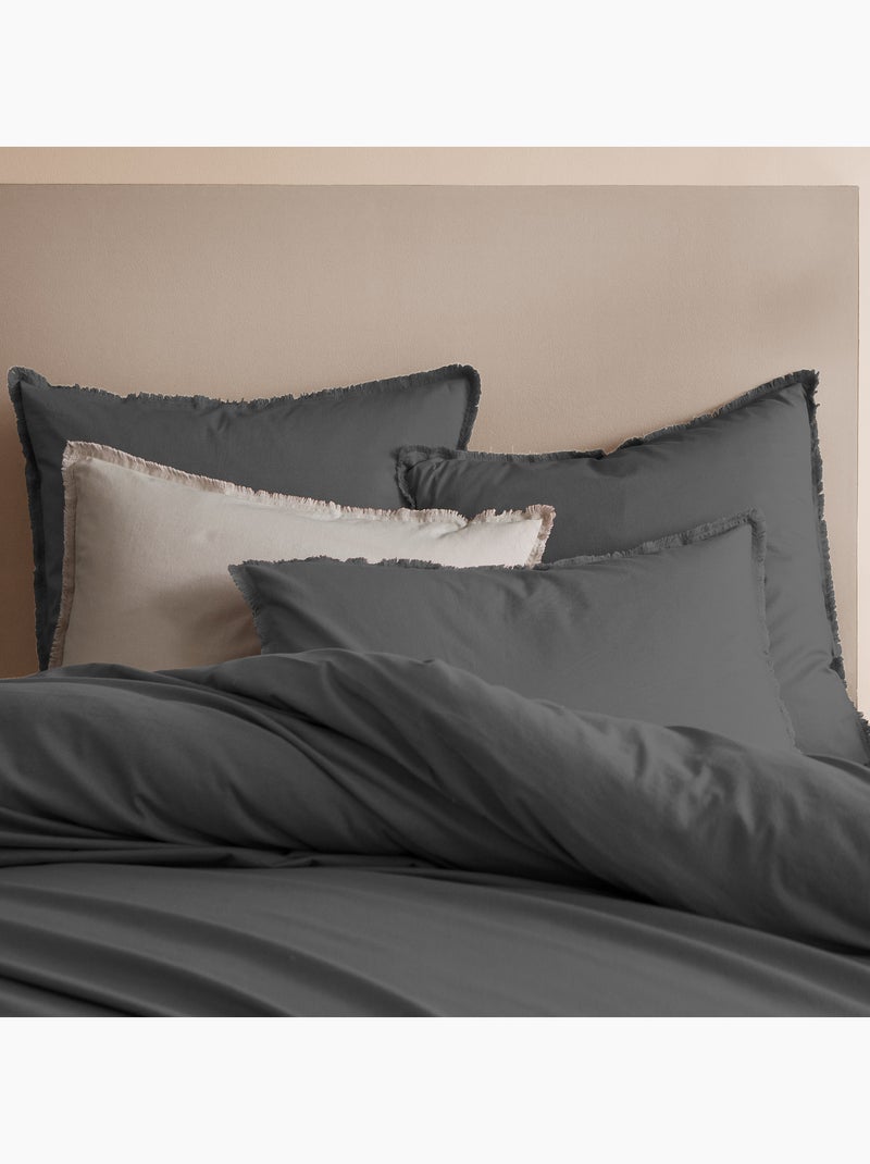 Housse de couette unie en coton, COTON LAVÉ gris anthracite - Kiabi