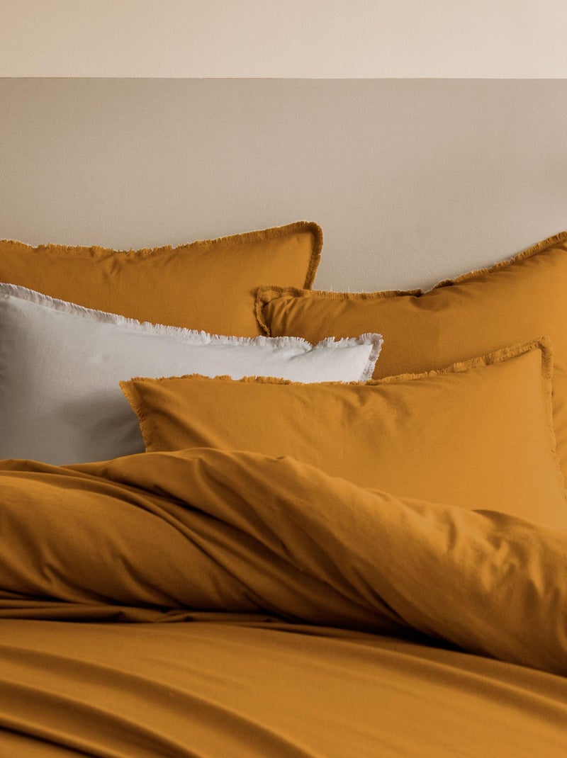 Housse de couette unie en coton, COTON LAVÉ Marron caramel - Kiabi