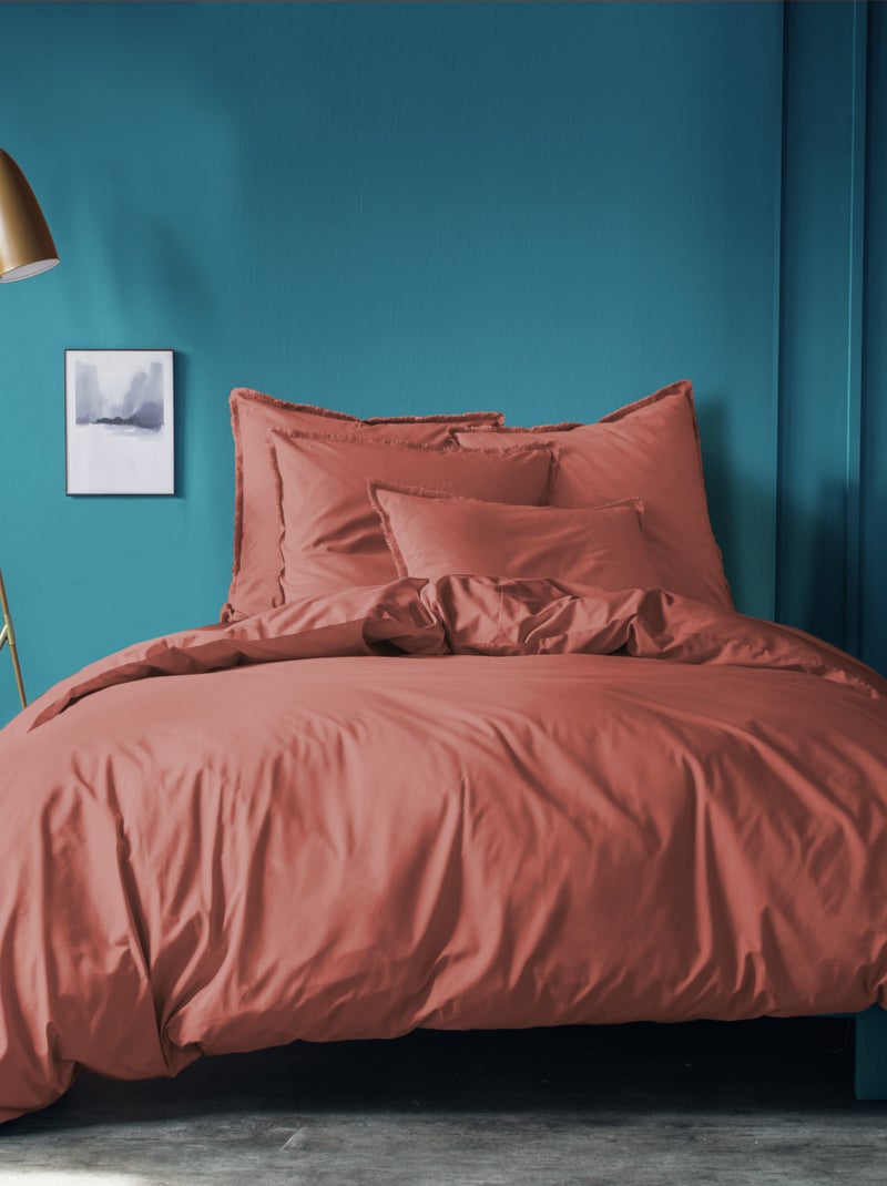 Housse de couette unie en coton, COTON LAVÉ Rouge - Kiabi