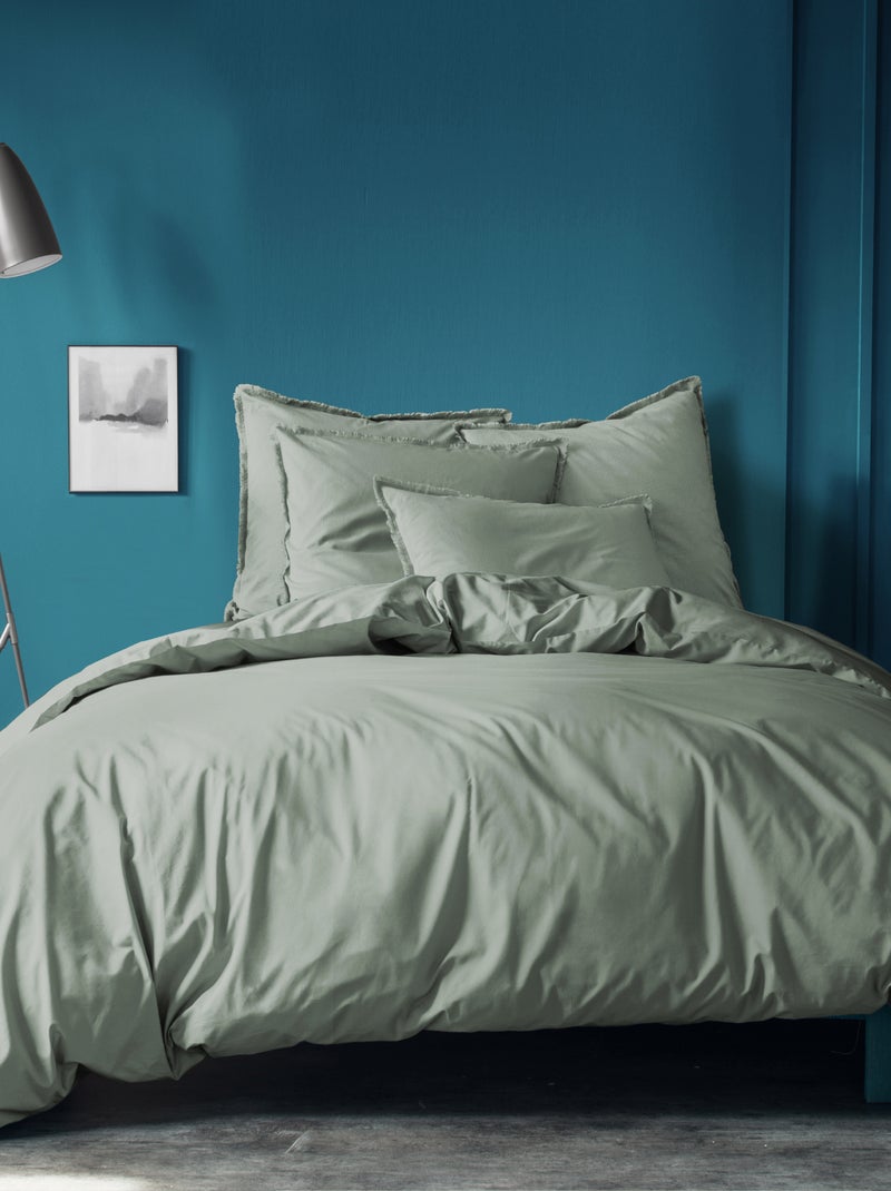 Housse de couette unie en coton, COTON LAVÉ Vert - Kiabi