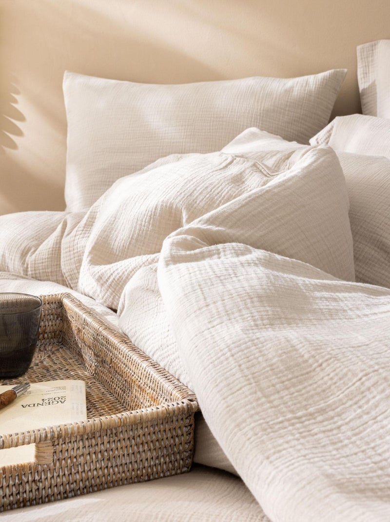 Housse de couette unie en coton, GAZE DE COTON Beige clair - Kiabi