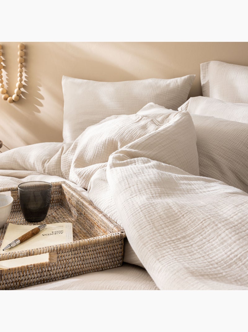 Housse de couette unie en coton, GAZE DE COTON Beige clair - Kiabi