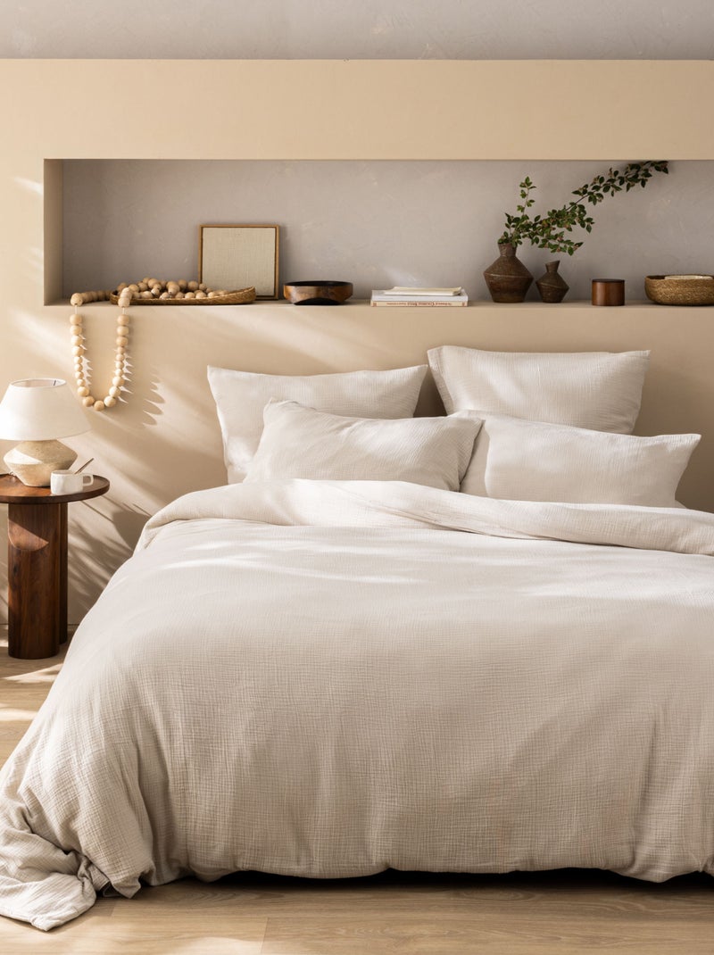 Housse de couette unie en coton, GAZE DE COTON Beige - Kiabi