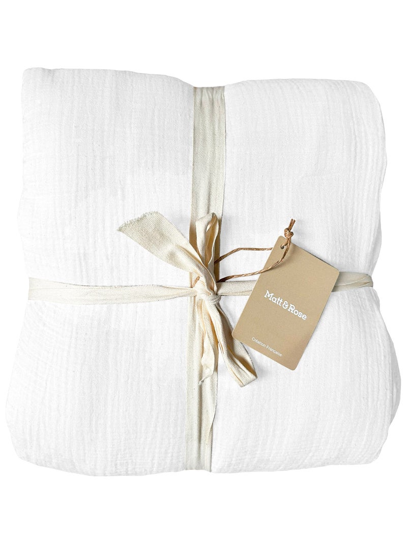Housse de couette unie en coton, GAZE DE COTON Blanc - Kiabi