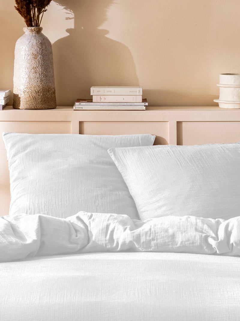 Housse de couette unie en coton, GAZE DE COTON Blanc - Kiabi