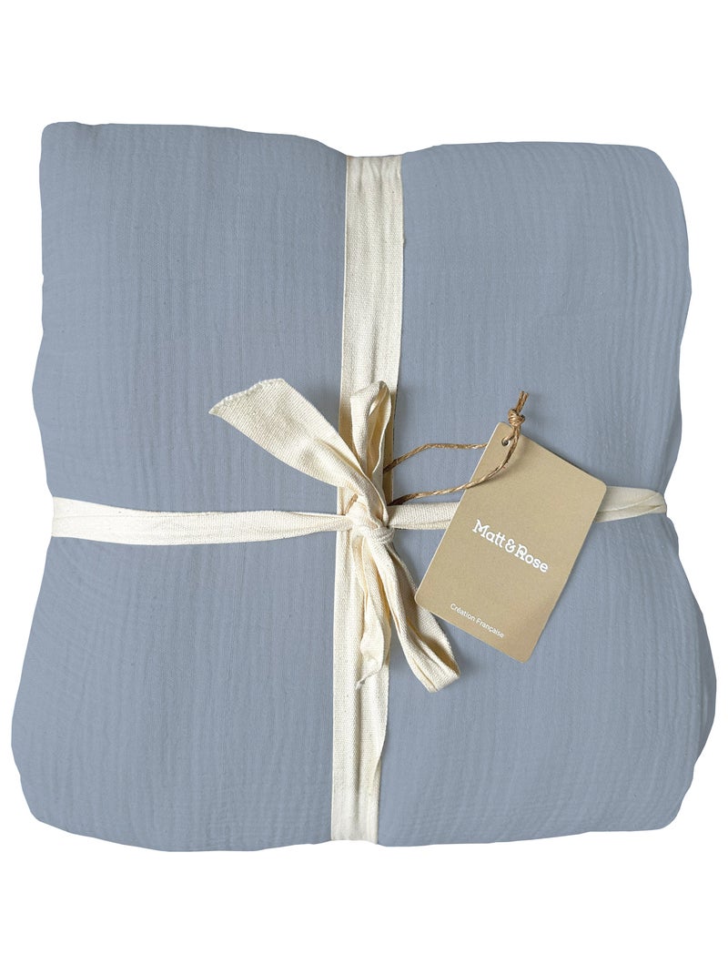 Housse de couette unie en coton, GAZE DE COTON Bleu clair - Kiabi