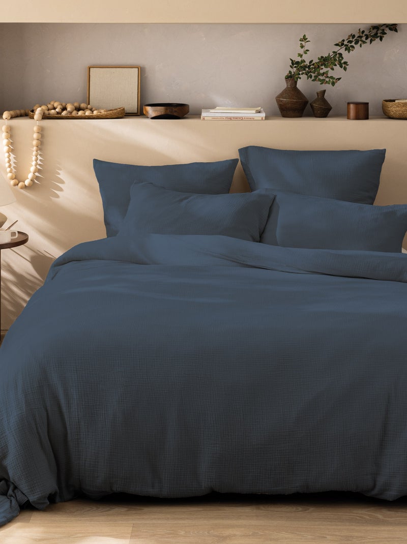 Housse de couette unie en coton, GAZE DE COTON Bleu paon - Kiabi