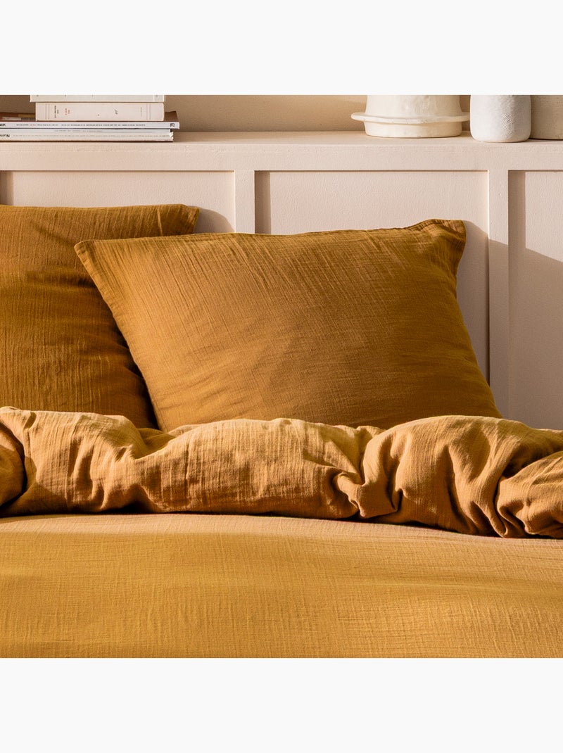 Housse de couette unie en coton, GAZE DE COTON Marron caramel - Kiabi
