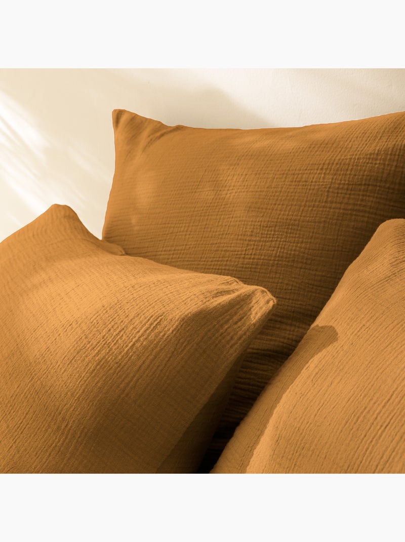 Housse de couette unie en coton, GAZE DE COTON Marron caramel - Kiabi
