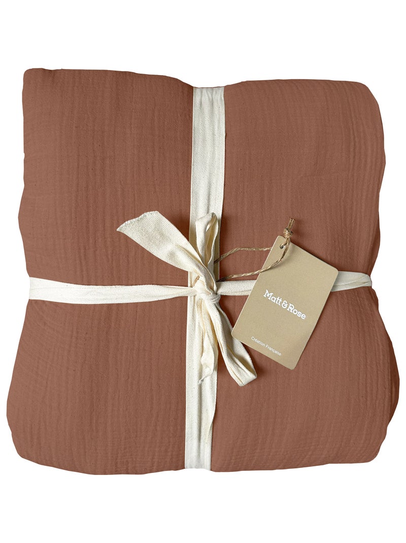 Housse de couette unie en coton, GAZE DE COTON Marron chocolat - Kiabi