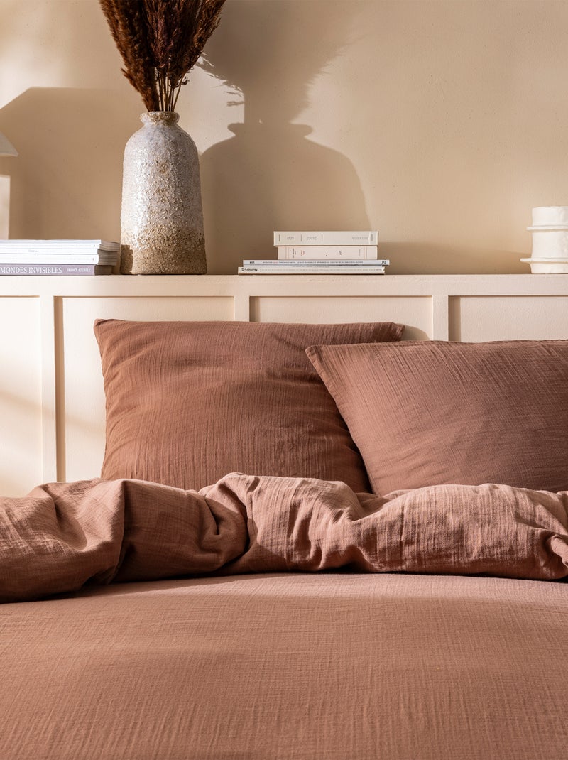 Housse de couette unie en coton, GAZE DE COTON Marron chocolat - Kiabi