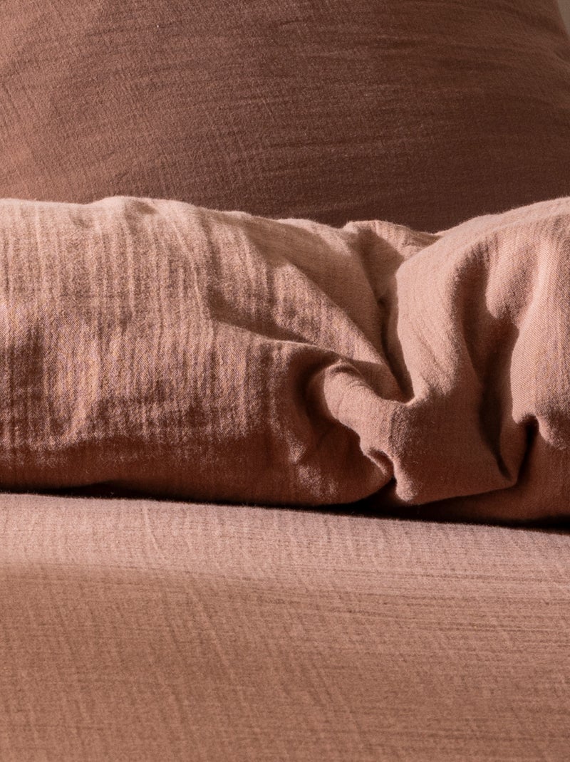 Housse de couette unie en coton, GAZE DE COTON Marron chocolat - Kiabi