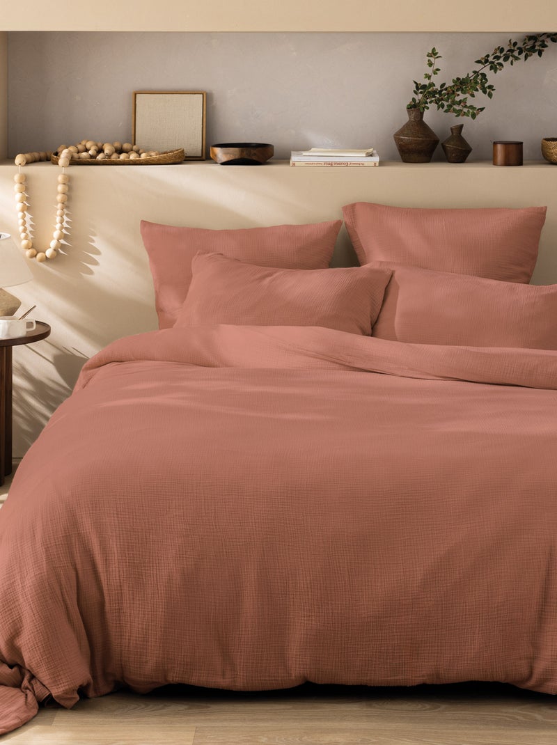 Housse de couette unie en coton, GAZE DE COTON Rouge - Kiabi