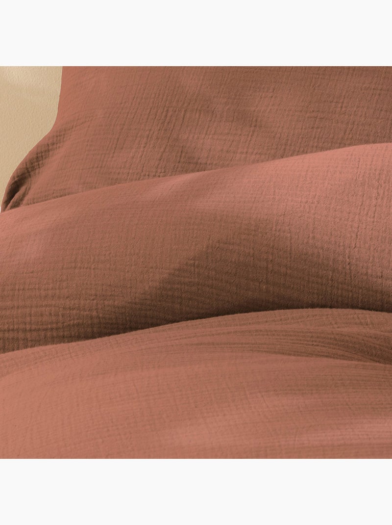 Housse de couette unie en coton, GAZE DE COTON Terracotta - Kiabi