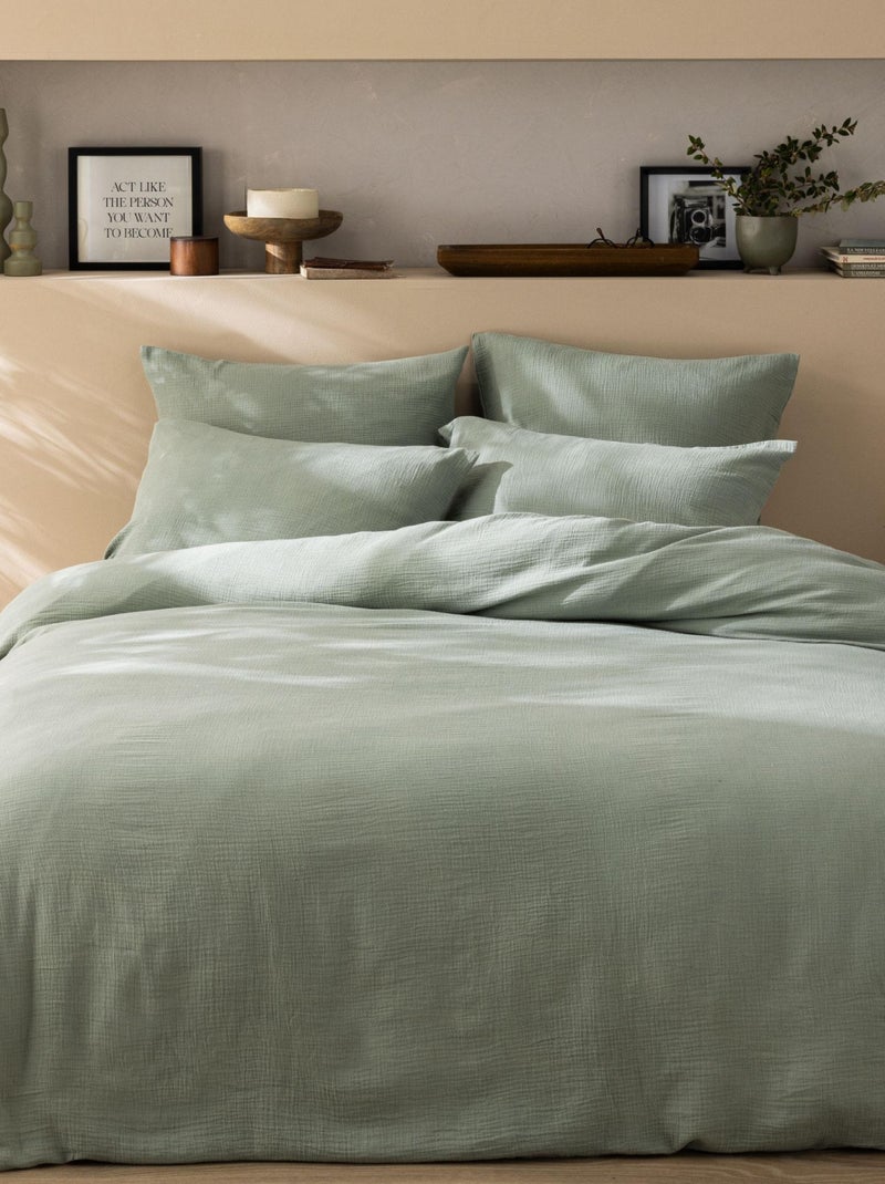 Housse de couette unie en coton, GAZE DE COTON Vert clair - Kiabi