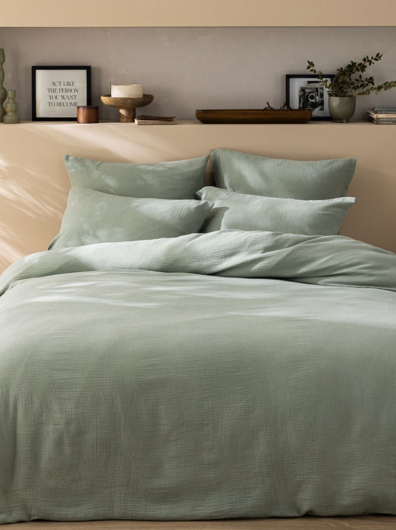 Housse de couette unie en coton, GAZE DE COTON Vert - Kiabi
